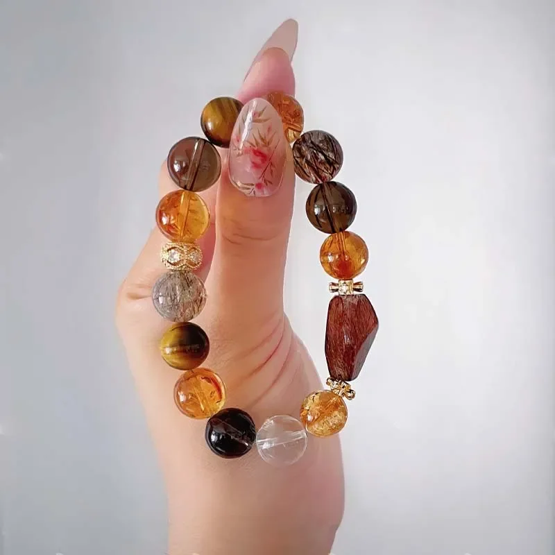 Natural black gold super seven yellow tower crystal tiger's eye stone crystal beaded transfer lucky bracelet girls bracelet