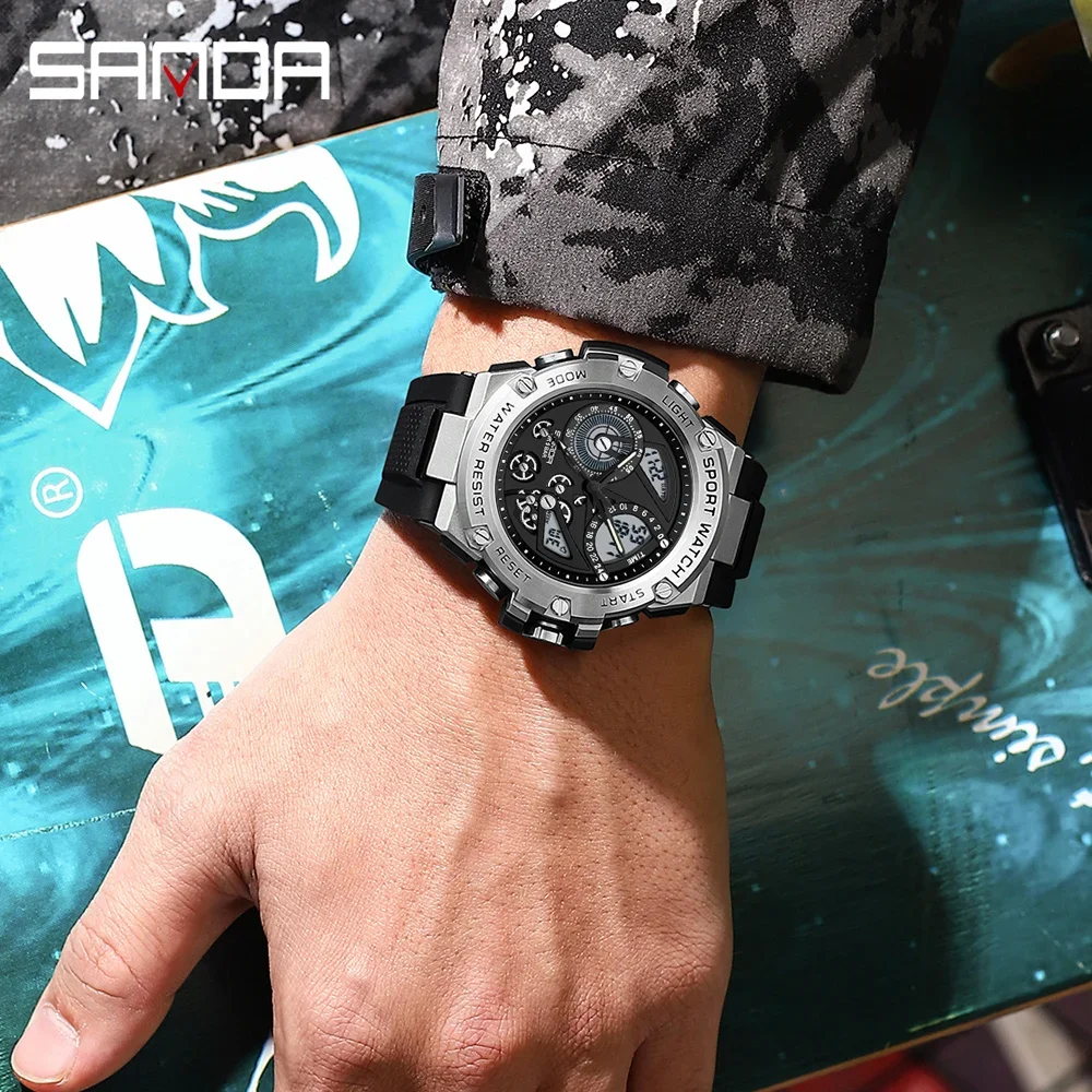 Sanda 9028 Youth Electronic Watch Multi functional Trend Korean Edition Nightlight Alarm Clock Waterproof Watch