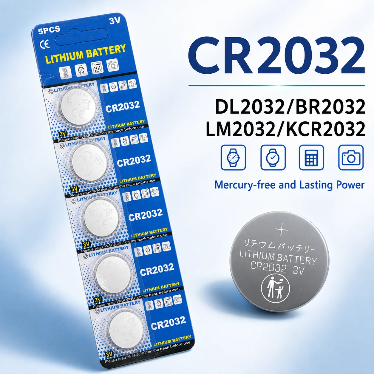 CR2032 3V 230mAh Lithium Coin Cell Button Battery 5-100PCS Replacement for Watch Remote Key DL2032 BR2032 ECR2032