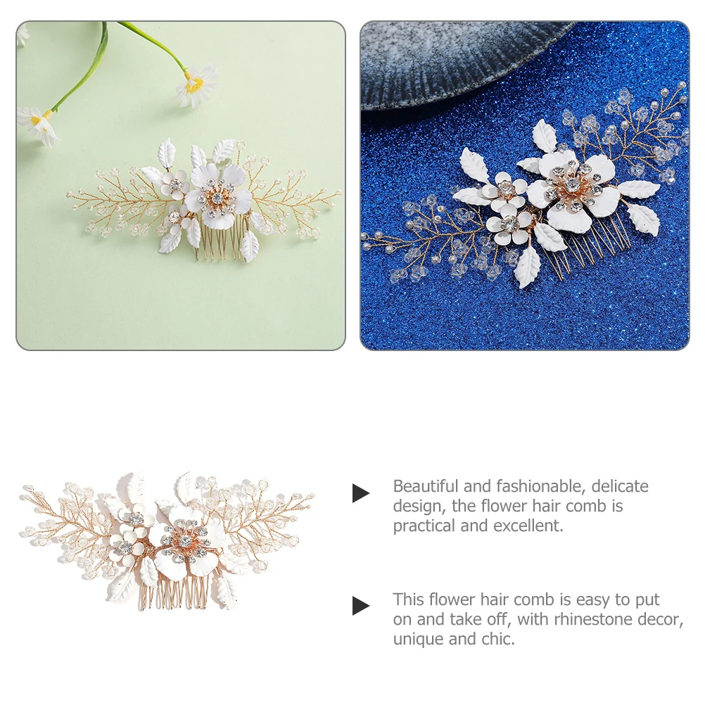 

Sturdy Rhinestone Crystal Hair Comb Gold Wedding Bridal Accessories Decorative Flower Side Comb Evening Outfits Charm Dazzling
