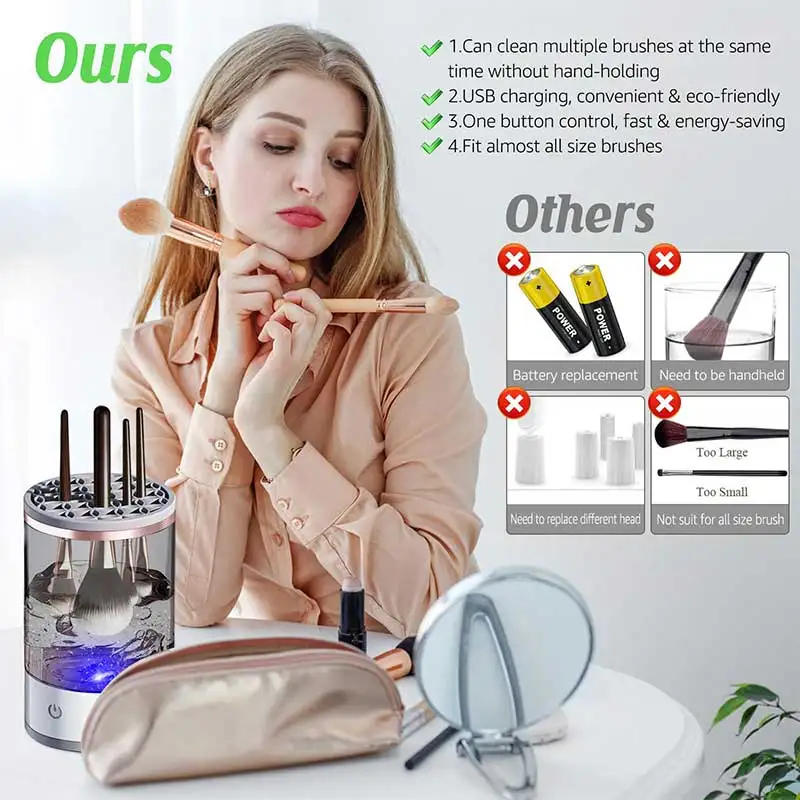 All In One Women Makeup Brush Cleaner USB Port 7000rpm Spin Water Bottle Scrubber Quick-drying Cosmetic Brush Cleaning Tools