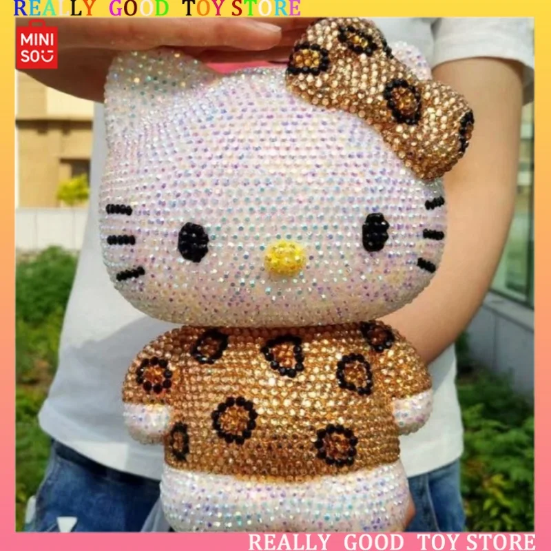 

20cm Leopard Print Hello Kitty Coin Storage Box Rhinestones Crystal Blingbling Storage Kids Toys Home Decor Money Saving Box