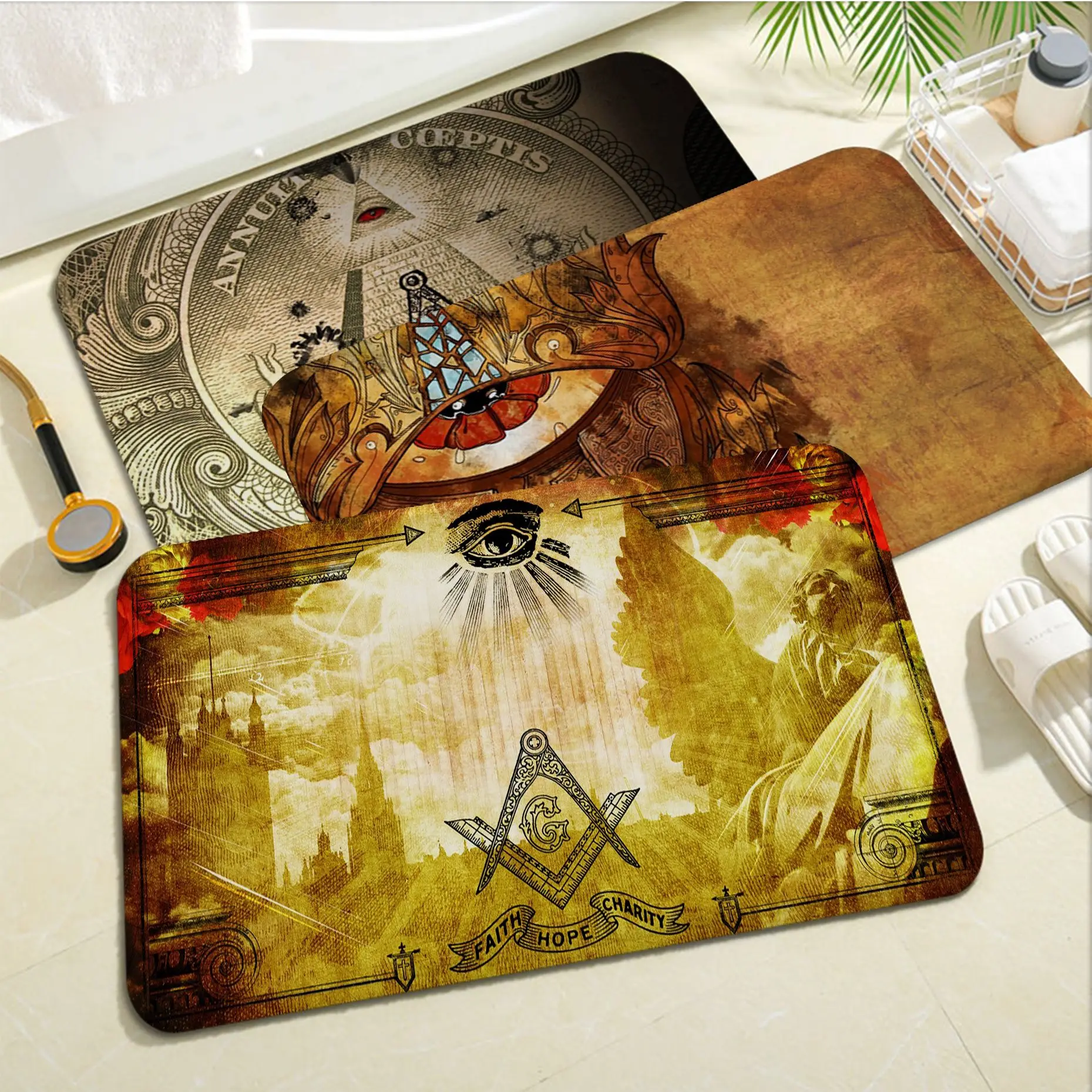 Masonic Illuminati printed Floor Carpet Nordic Style Bedroom Living Room Doormat Home Balcony Anti-Slip Doormat Area Rug