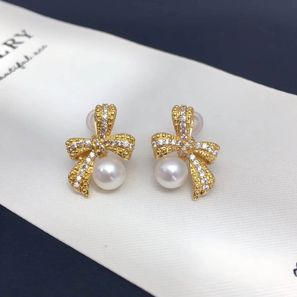 

ZHBORUINI Freshwater Pearl Earrings 6.5-7mm with Zircon Cute Bow Design Elegant Fashion Jewelry Exquisite Gift for Women 2025
