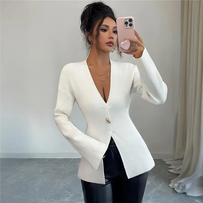 

Ele вязаный длинный свитер-жилет для женщин, осень-зима, модный повседневный европейский свитер с застежкой на талии, без бренда