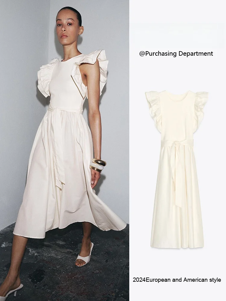 Ele Summer 2025, Damen Dr mit Gürtel, mehrlagig, rund, Ne Splice Dr, hohe Taille, S Sve, reine Farbe, Par Dr