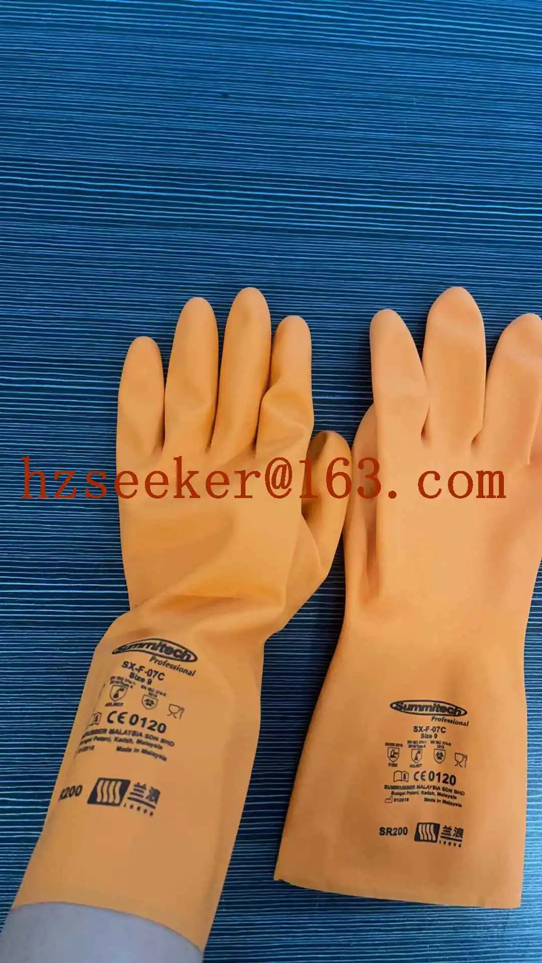 

LANON SR200 Gloves (1pair)anti-slip gloves with 100% cotton flocking natural rubber straight cuff in apricot yellow color 33cm