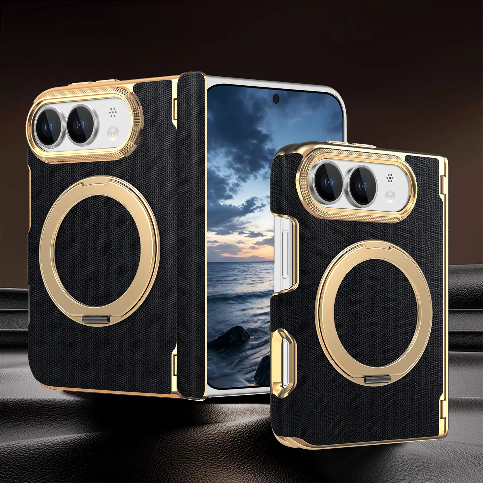 For iPhone Ultra 18 Fold Case Luxury Leather Matte Magnetic Rotating Bracket Shockproof Protection Hard Back Cover Accessories