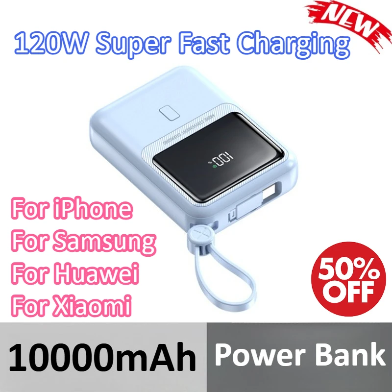

10000mAh 120W Super Fast Charging Power Bank For iPhone 17/16/15/14/13 For Samsung For Huawei For Xiaomi Mobile Power Supply