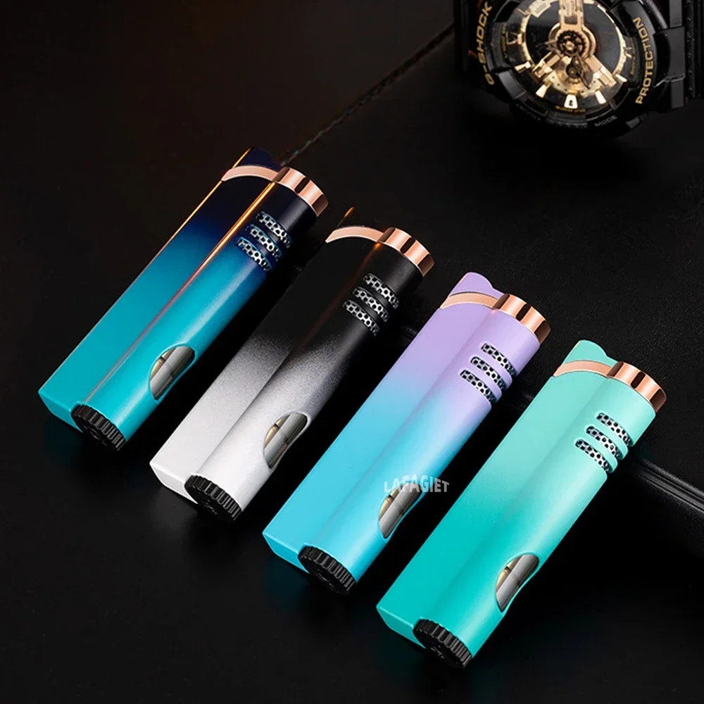 Windproof Torch Gas Lighter Powerful Tube Straight Blue Fire Turbo Pipe Butane Refillable Jet Flame Lighter Creative Smoker Gift