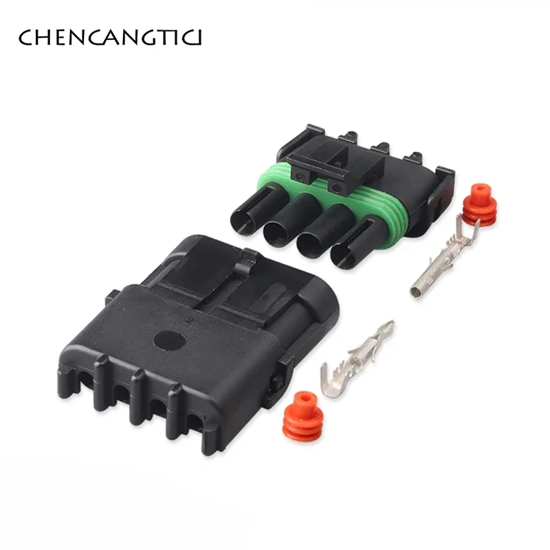 1 Set 4 Pin Delphi Electrical Cable Connector Waterproof Weather Pack Square Wire Male Female Plug Socket 12015797 12010974