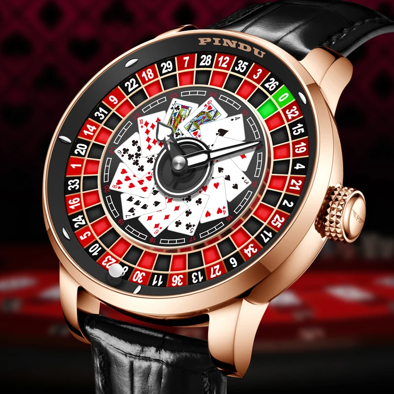 PINDU New Mechanical Watch Rotating Dial Las Vegas Roulette Desktop Theme Automatic Watch Men Diamond NH35 Movement Montre homme