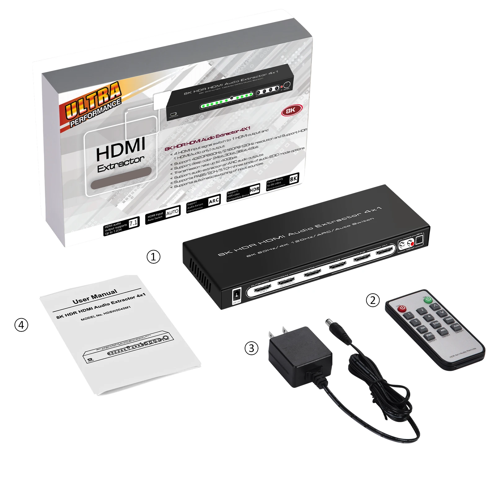 8K 60Hz HDR10+ UHD HDMI-compatible Switcher Dolby Version Atmos HLG CEC ARC 7680x4320P 4 In 1 Out 4K120Hz VRR Auto Switch  PS5