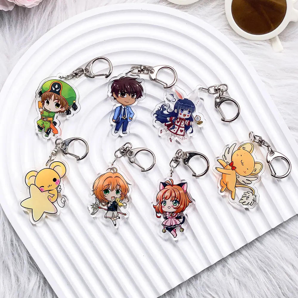 7Pcs Anime Card Captor Sakura Acrylic Keychain Bag Charms Accessories Cute Backpack Key Holder Funny Keyring Fans Friends Gifts