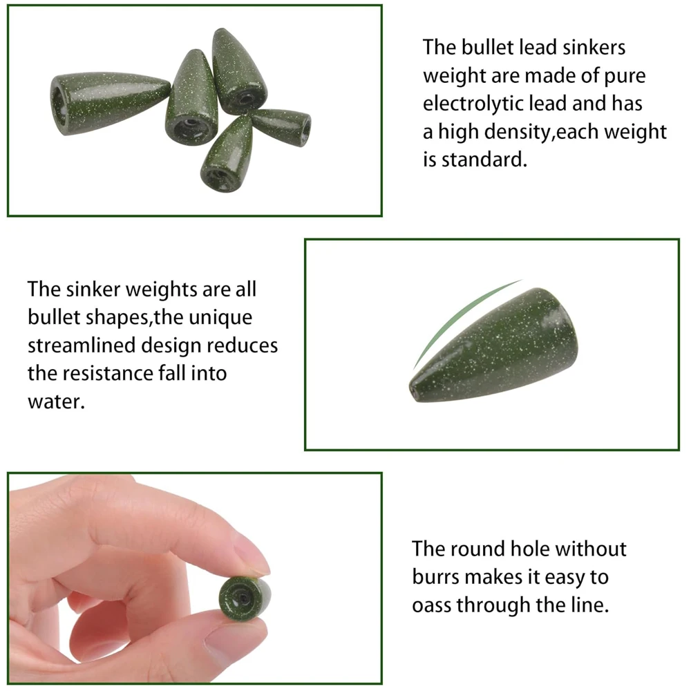 10/15/20Pcs Fishing Weights Sinkers Bullet Shape Worm weight Fishing Sinker for Bass Fishing Texas Rigs Fishing tackle 1.75g~10g
