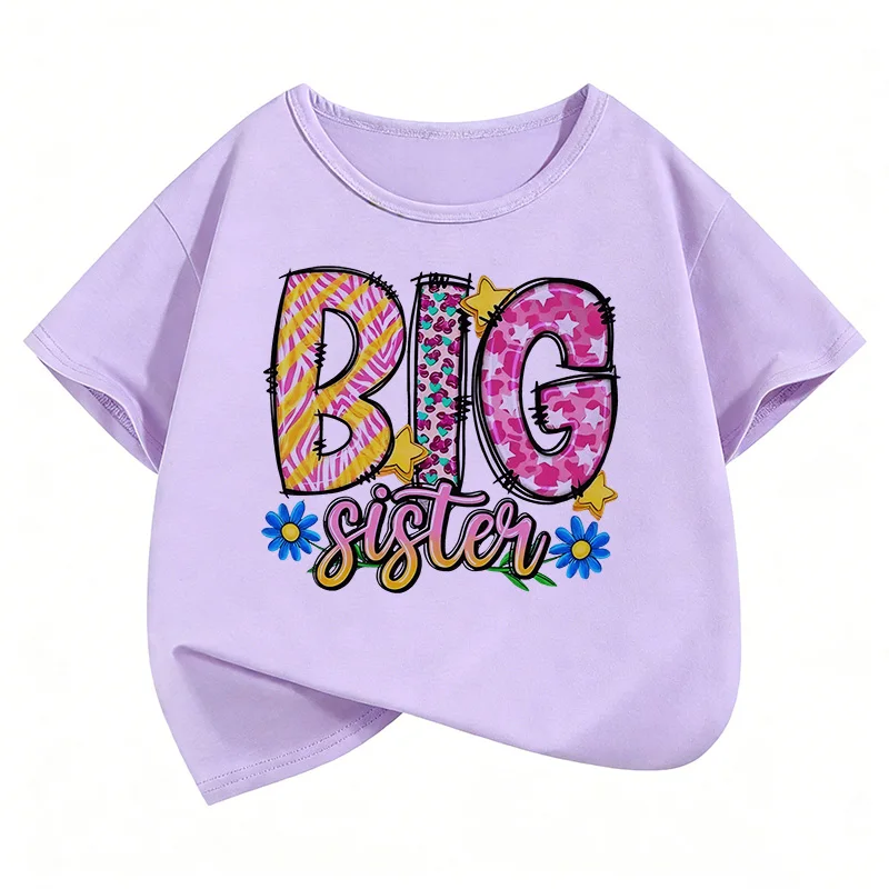 Y2k Colorful Big Sister Letter Printed T Shirts Manga Kids Children's T-shirt Shirt Sleeve Girls Summer Spring Casual Top Tee image 5