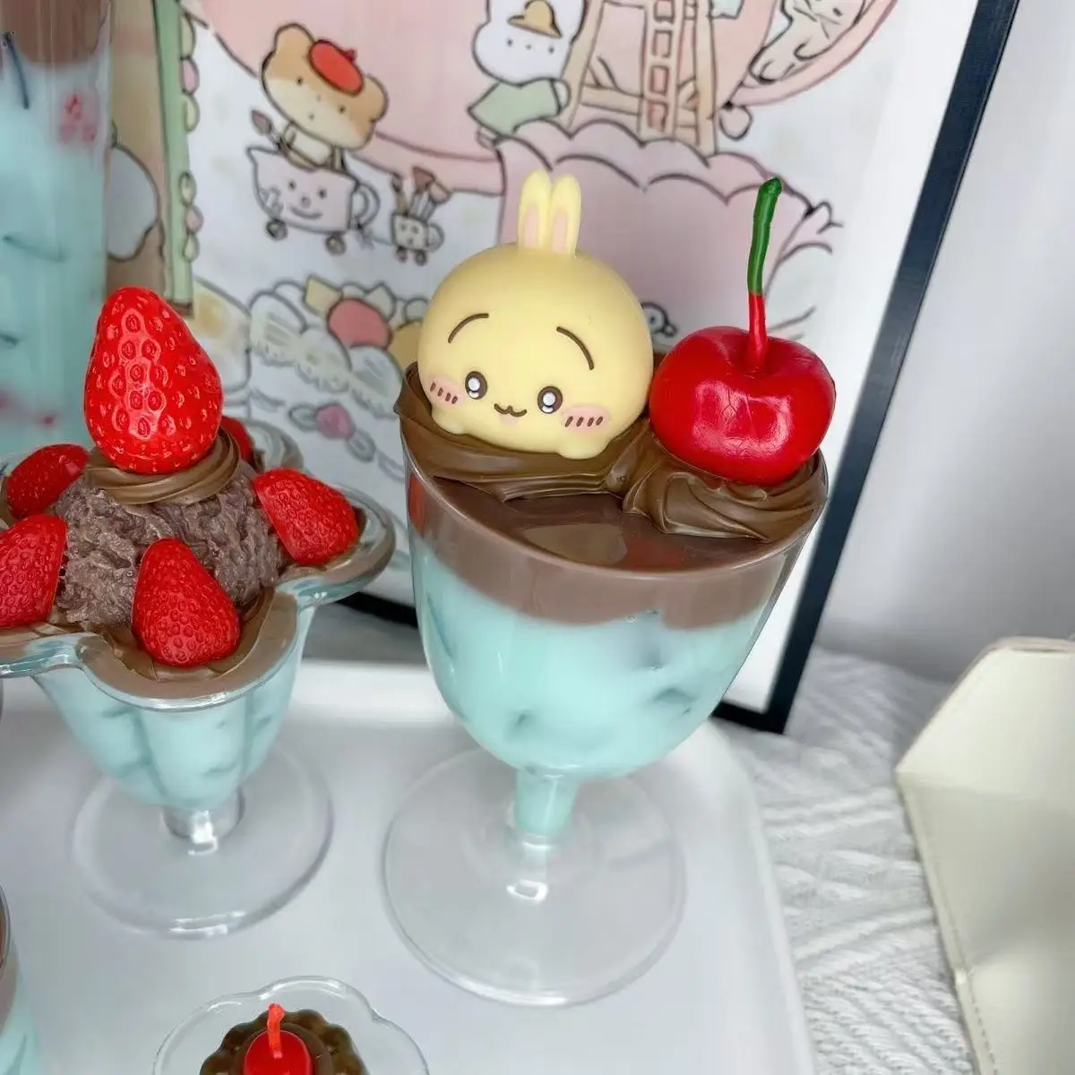 غرفة الديكور خمر نمط لطيف بودنغ الحلي النعناع الشوكولاته الحلوى ديكور نافورة الصودا الفيلم الدعائم لطيف بودنغ