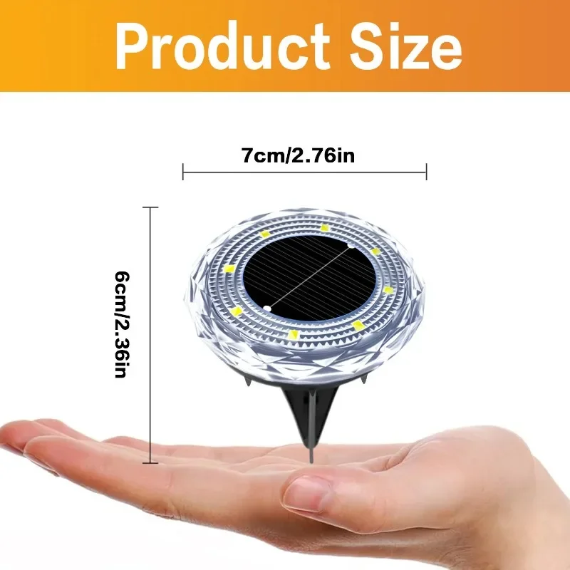 ZWINCKY 1 Confezione di Luci Solari per Esterni 8LED Disco Lampada Sotterranea Faretto Luce Solare Sepolta per la Decorazione del Giardino Domestico Prato Cortile