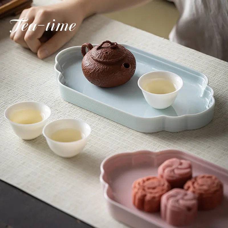 Exquisite Chinese Style Tea Tray Retro Ceramics Pot Bearing Dry Bubble Tray Household Dessert Fruit Plate Kung Fu Teaset Gifts