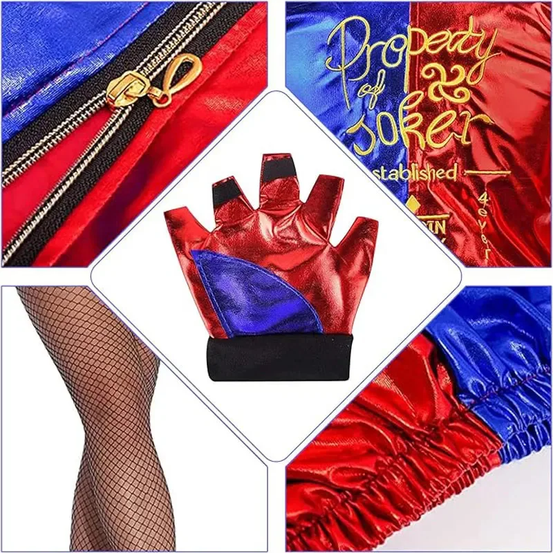 الفتيات النساء كوين زي الانتحار هارلي مخيط سترة قميص السراويل قلادة ملحق الوحش تأثيري زي الهالوين