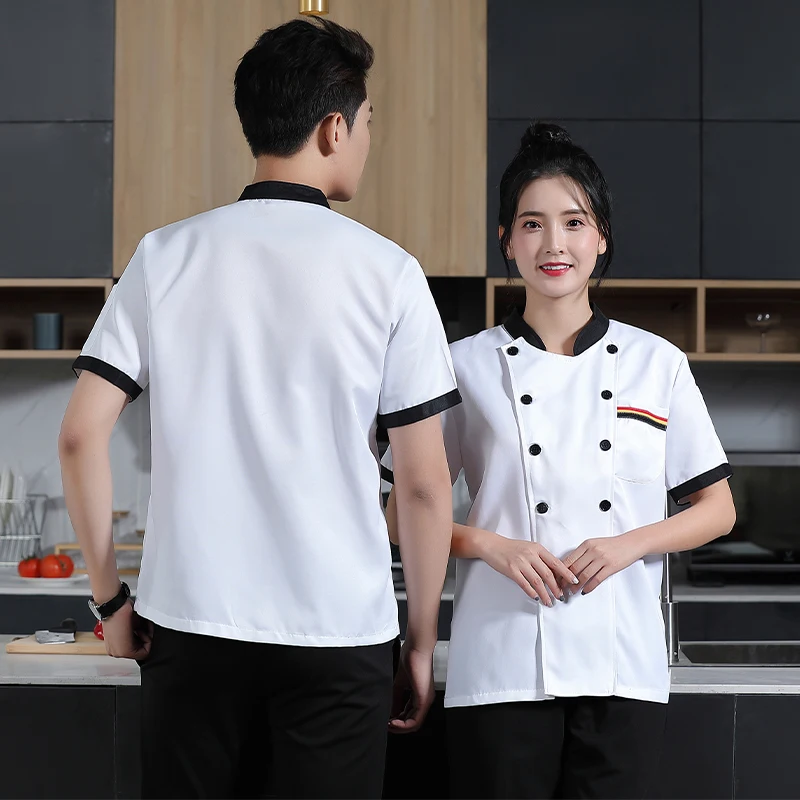 Chef Jacket Short Sleeve Barista Baker Work Uniform Waiter Kitchen Clothes Restaurant Hotel Clothes Kitchen Costume