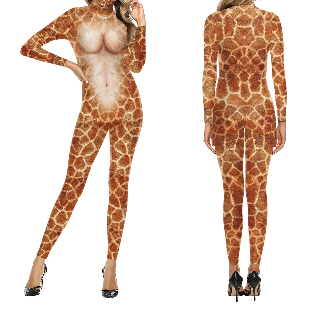 Zawaland Bodysuit Men Women Carnival Funny Leopard Print Jumpsuit Female Holiday Party Cosplay Animal Costume Onesie Set