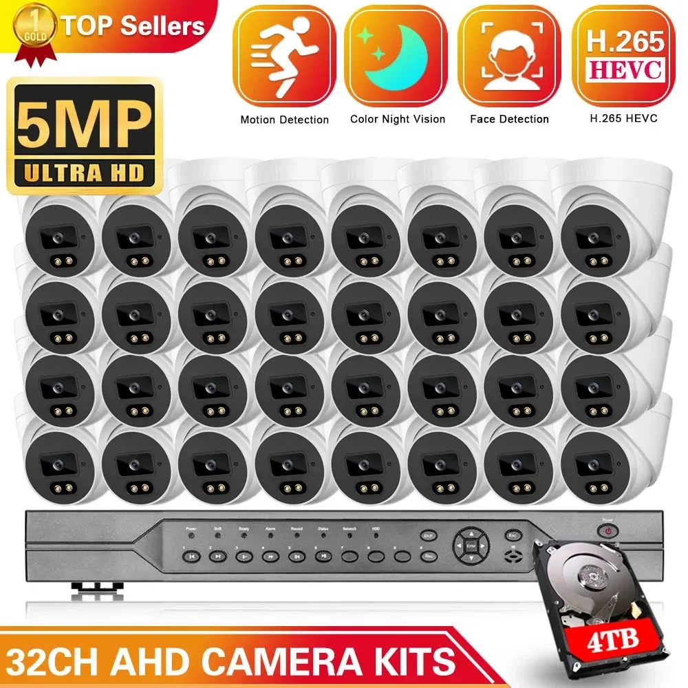 

HD H.265+ 32CH 5MP CCTV System AHD DVR kit HD 5MP SONY Sensor Outdoor IP66 Security Camera Color Night Vision Video Camera 4TB