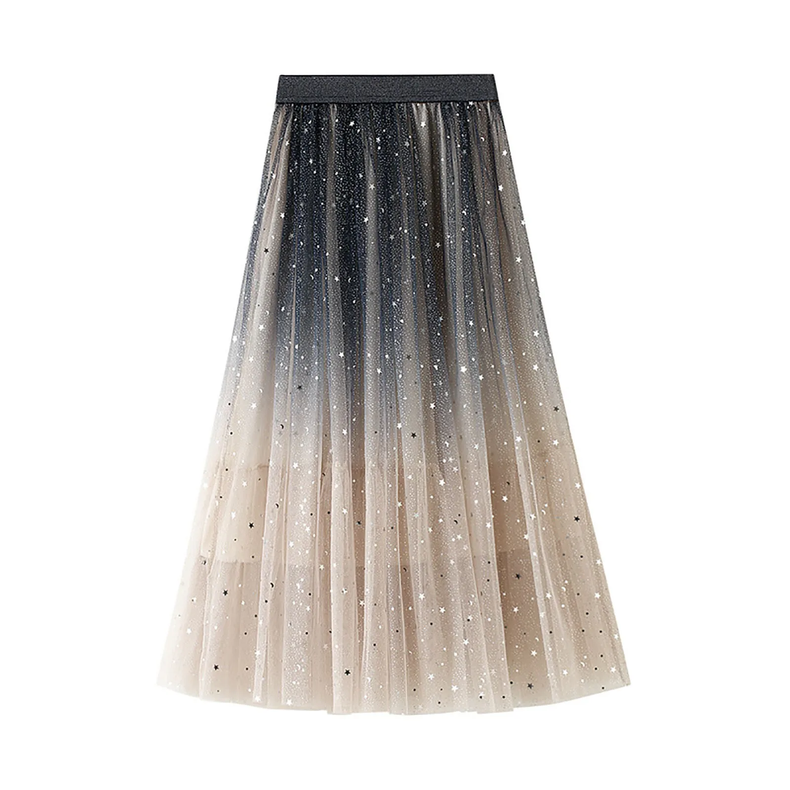 Fashion Women Skirt Summer Gradient Color Multi Layered Tulle Skirt High Waist Pleated Maxi Length Hoop Skirt for Hot Girls