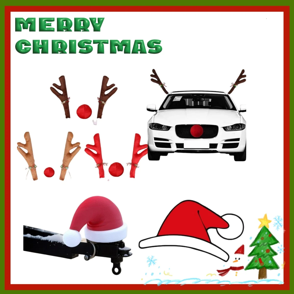 Kerst Auto Decoraties Set 3D Gedrukt Roestbestendig Trekhaak Cover Pluche Rendier Kerstman Sneeuwpop Stickers Feestelijk Voertuig Cadeau