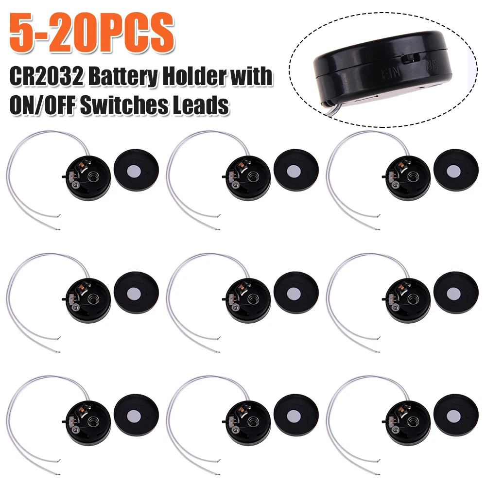 CR2032 Battery Button Coin Battery Storage Box with ON/OFF Switches Leads Battery Case Battery Box for Flash String Light