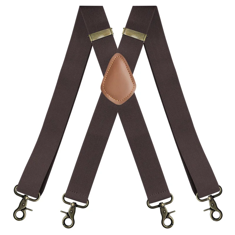 KBAP Vintage-Hosenträger für Männer, robust, groß, 3,5 cm breit, X-Form, 4 Bronze-Karabinerhaken, verstellbare elastische Hosenträger 7