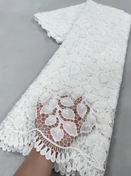Nigerian Tulle Lace Fabric for Sewing, Wedding Embroidery Dress, Chiffon,Sequins Party Guipure, High Quality, 5Yard, XL039