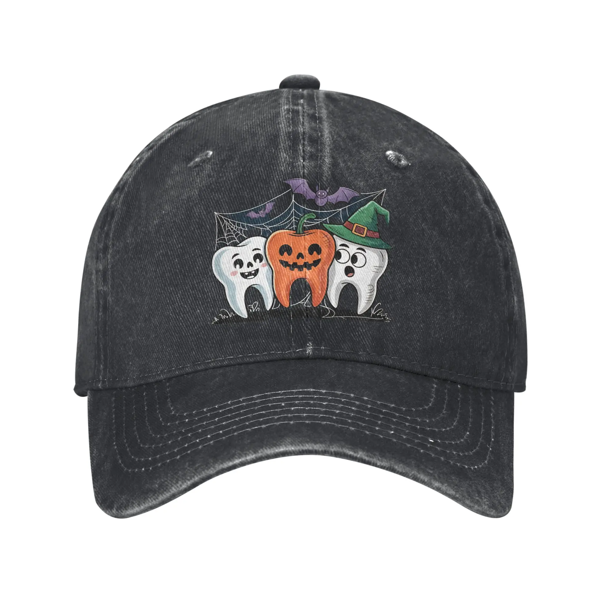 Trick Or Treat Dentist  Baseball Caps Cartoon Teeth Helloween Distressed Cotton Caps Hat Vintage  All Seasons Snapback Hat