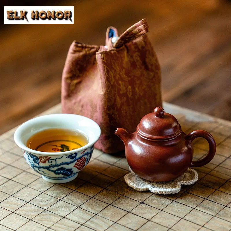 

125 мл Фиолетовая глина Чжу Грязь Дорожный чайный набор Набор инструментов для чая Zen 1 горшок 1 чашка Органайзер для приготовления чая Портативная уличная сумка для рукоделия