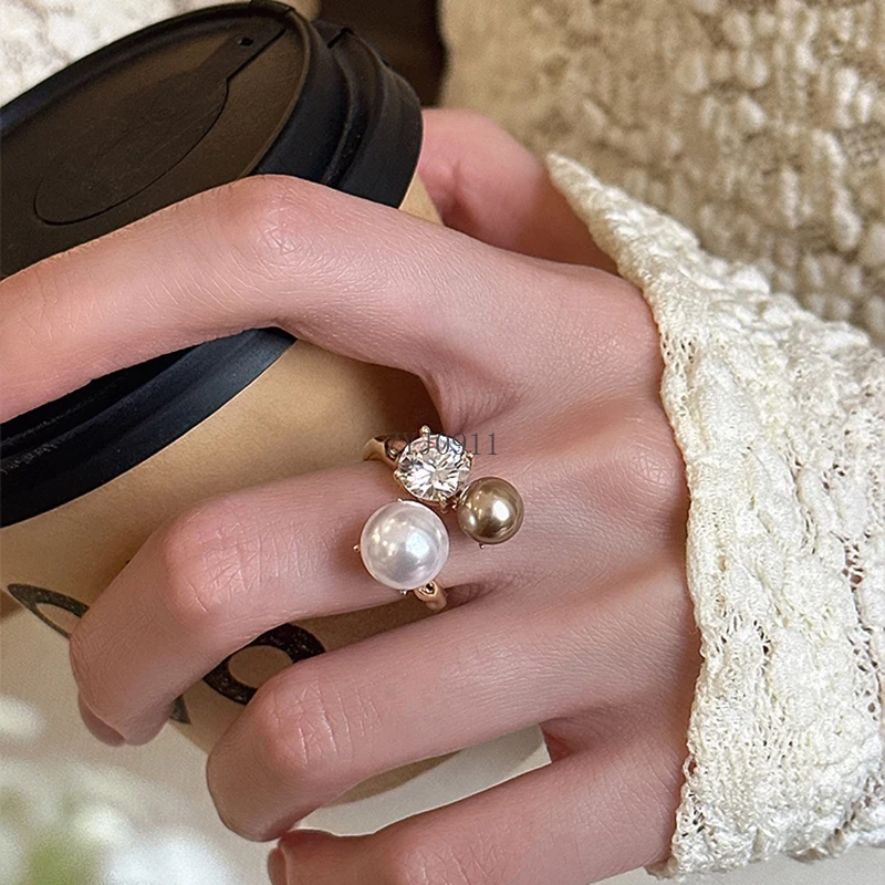 가벼운 럭셔리 절묘한 지르콘 진주 반지 틈새 디자인 오픈 검지 반지 하이 엔드 반지