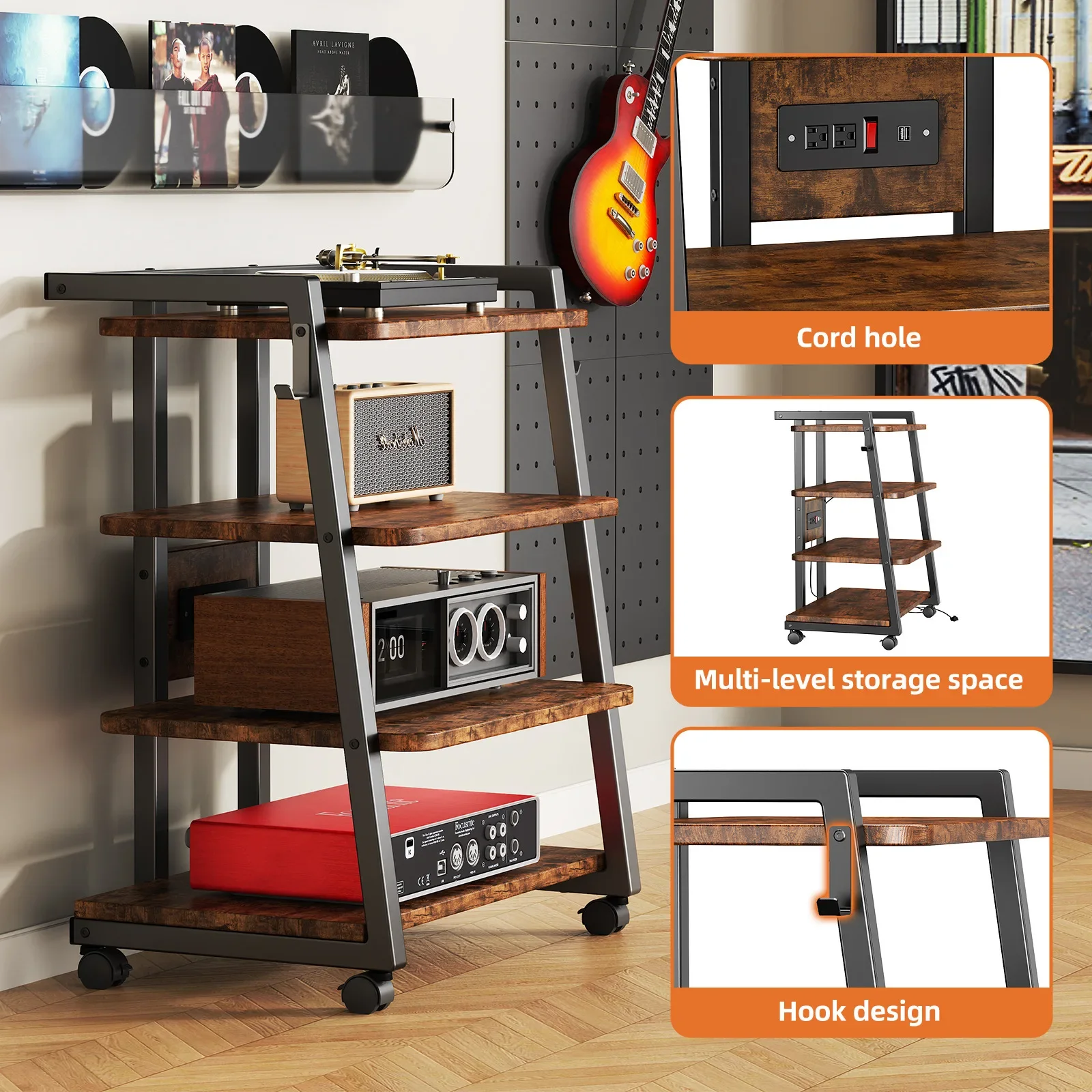 AV media bracket with US standard power strip shelf removable bedroom living room shelf storage rack
