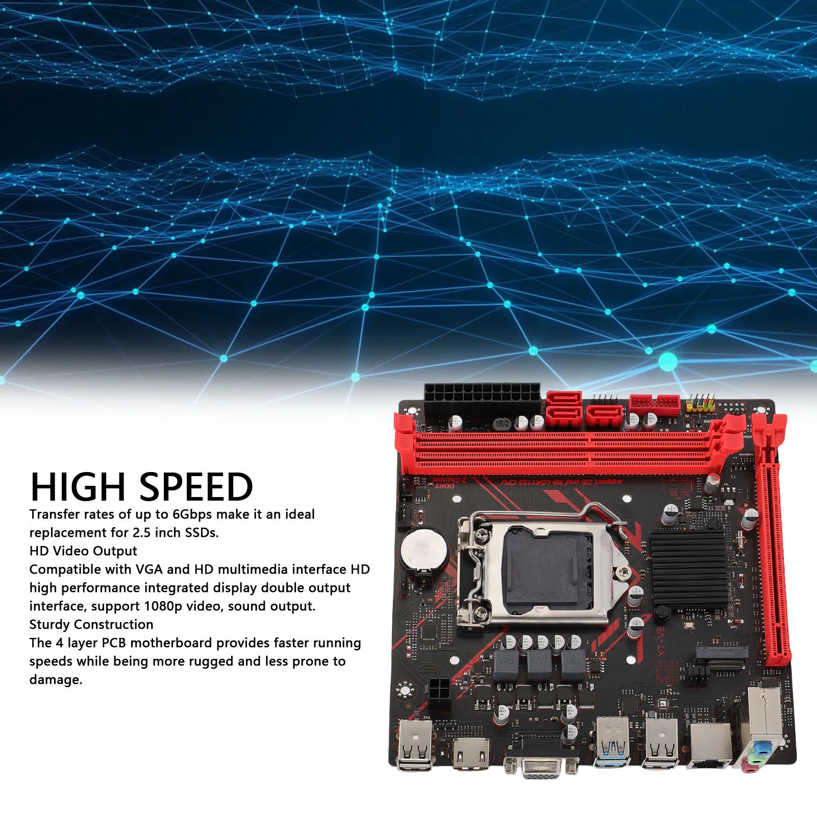 

ITX Computer Motherboard Supports 1920x1080 60Hz 16GB 2xDDR3 Computer Motherboard 6Gbps Serial ATA 2.0x3 M.2 for Replacement