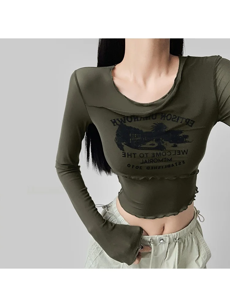 

Slim Fit Long Sve T-irt Women Early Autumn 2024 New Asymmetric Underwear Thin Sle Inner Wear Summer Spring Tea Brand