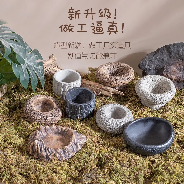 

Tree Stump Shaped Reptile Feeding Bowl Water Cup Terrarium Landscape Dish for Tortoise Gecko Horned Frog Spider Snake