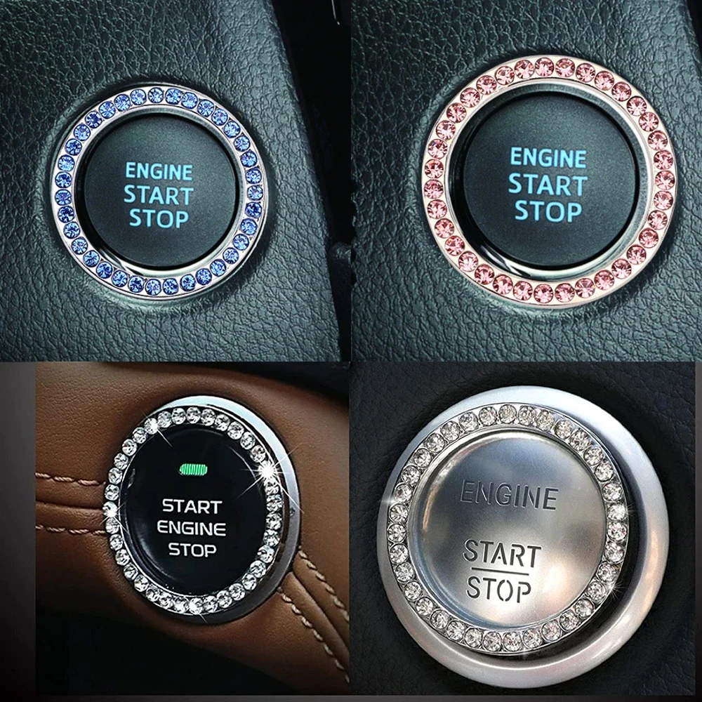 1Pc New Car One-Click Engine Start Stop Switch Button Cover Crystal Rhinestone Cover Protector Ring Hand-set Sticker Decoration