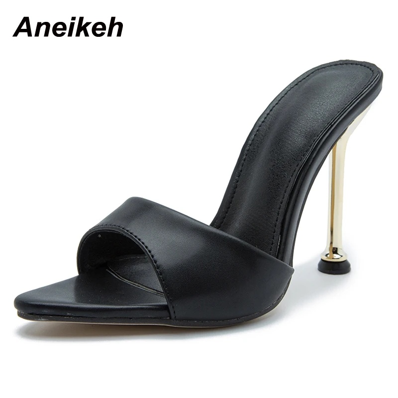 Aneikeh 2023 Summer Slippers Design Strange Women Mule Thin High Heels Sandals Pointed toe Slides Party Pumps Ladies Shoes 35-42