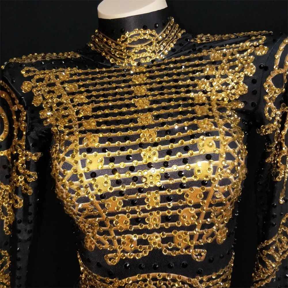 Diamonds Beading Stretchy Bodysuit For Women Fringed Bodysuits Nightclub Bar Party Dancer Clothing Stage Performance Costume