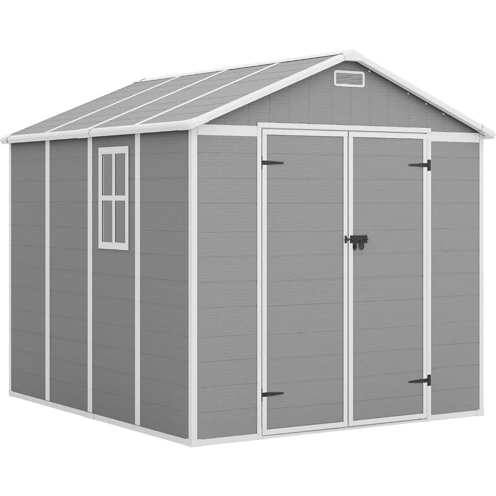 

8x8 FT Storage Shed, Resin Outdoor Shed with Floor Included, Plastic Sheds Outdoor Storage for Bike, Garden Tools, Shed