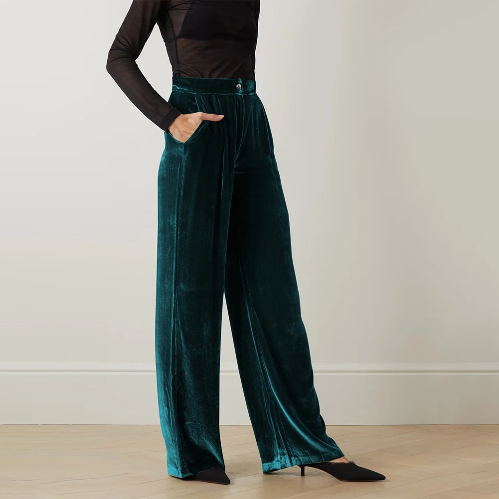 

Women\\\\\\'s Plus Size Palazzo Trousers Elegant Velvet Wide Leg Pants High Waisted with Pockets Perfect for Winter