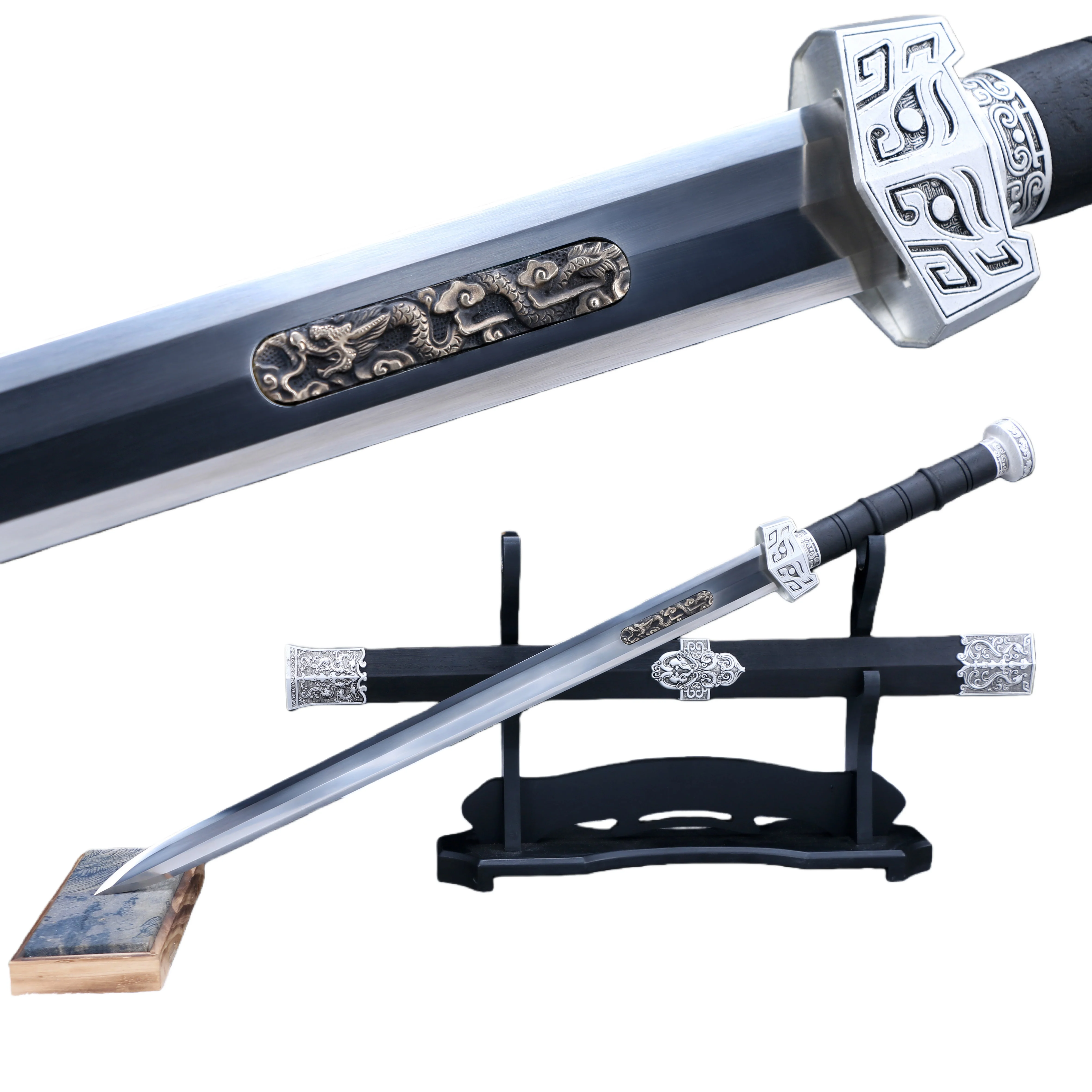 

79cm Medieval Chinese dragon warrior sword, ebony sheath,carbon steel sharp,battle preparation katana full-handle weapons,Royal