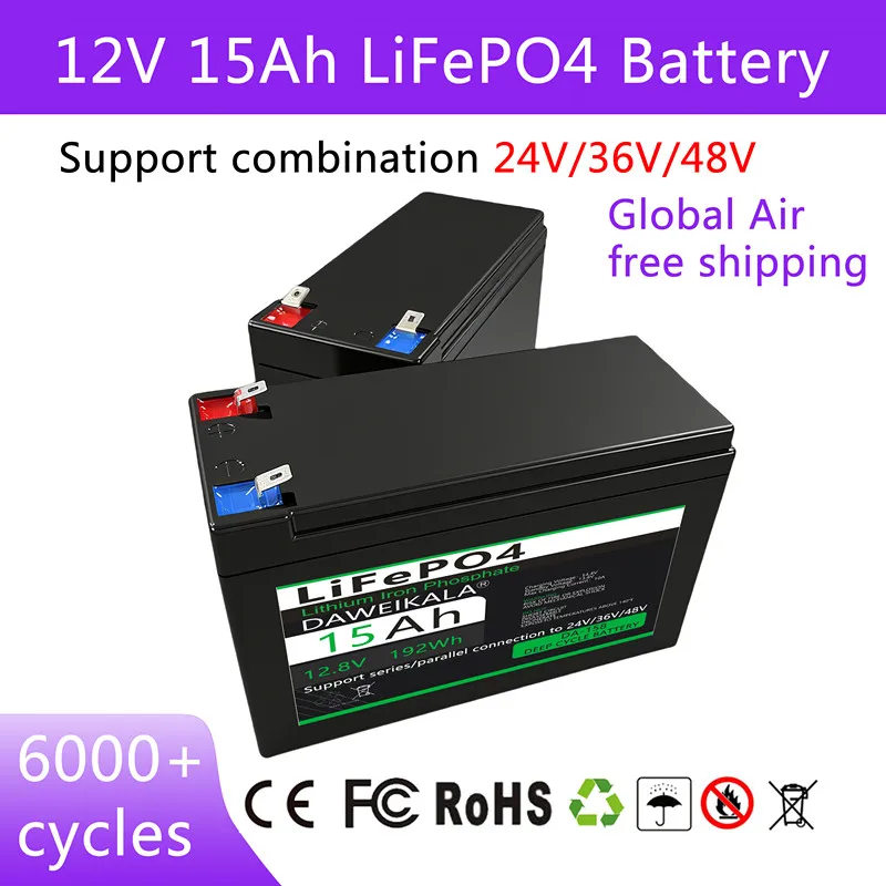 

Аккумулятор LiFePO4 12 В 15 Ач Встроенный BMS 30 А для распылителя Контроль доступа аудио ИБП Детские игрушки Электромобиль Источник питания 12 В