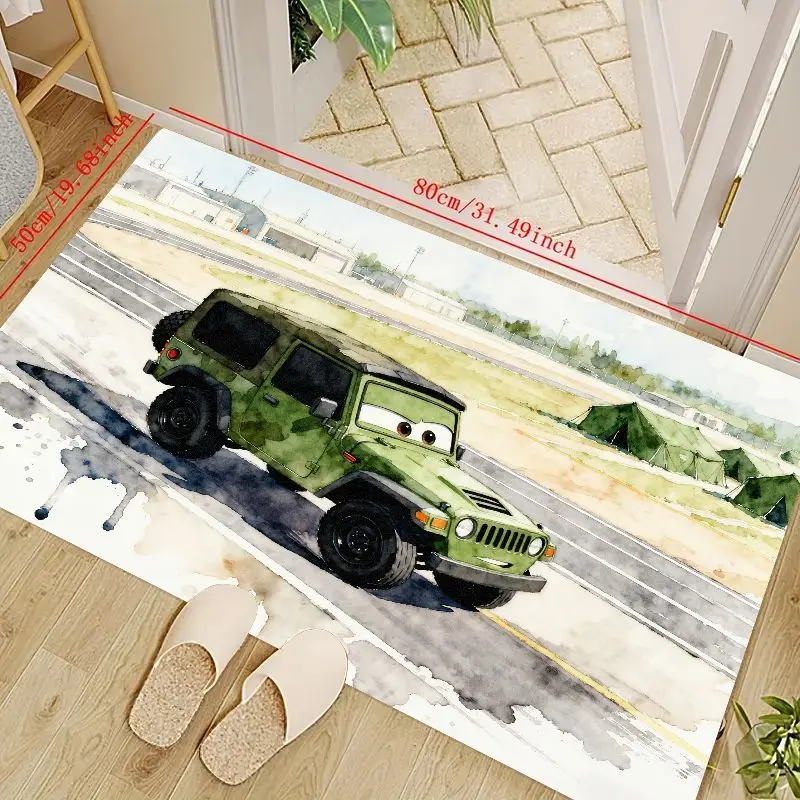 

1 шт. напольный коврик с рисунком джипа в стиле милитари, акварельный коврик для армейской машины, нескользящий детский игровой коврик для мальчиков, спальня и игровая комната