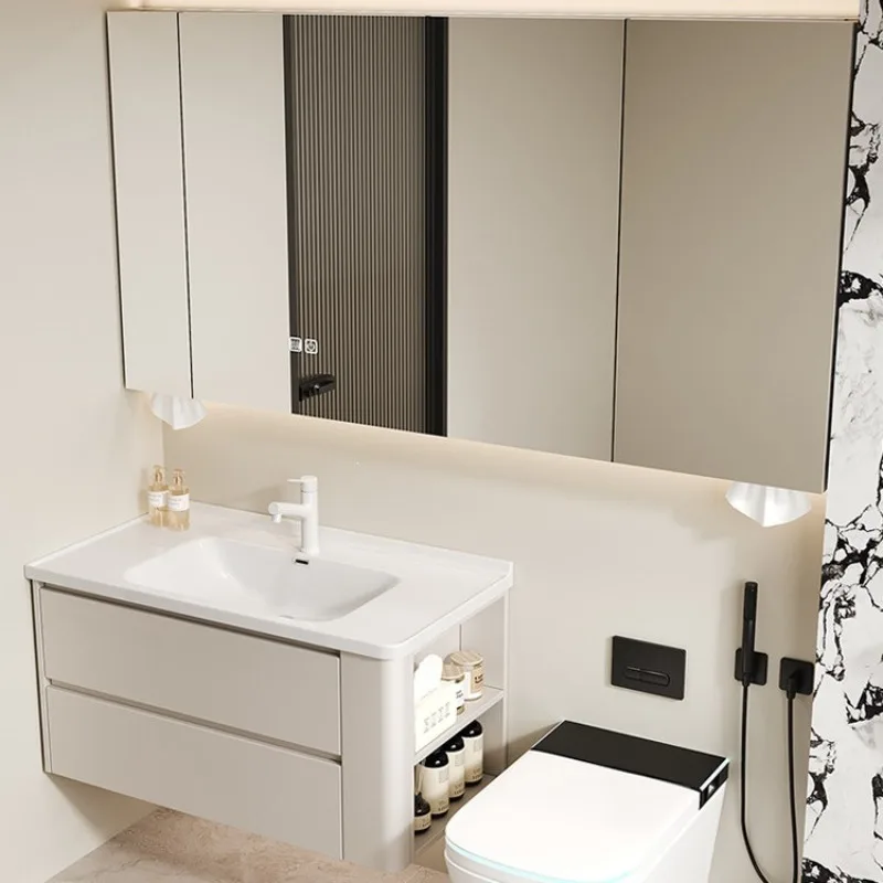 Stainless steel smart mirror cabinet separate toilet bathroom mirror storage locker defogging toilet wall hanging