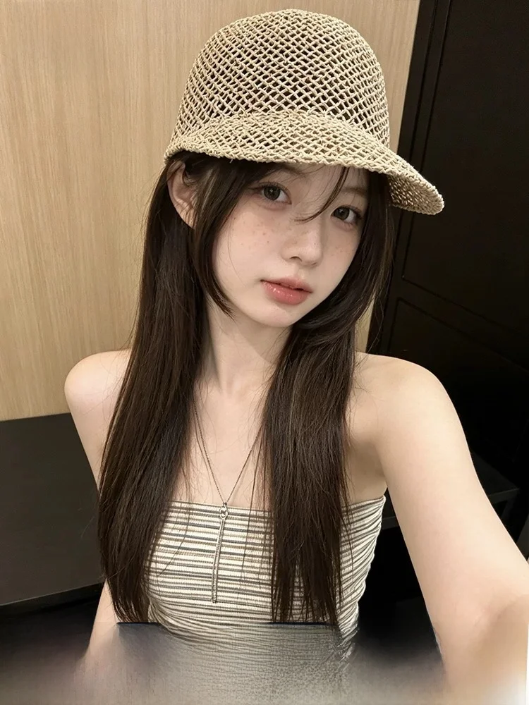 rouiiefao-casquette-de-baseball-artisanale-ajouree-en-paille-tressee-pour-femme-respirante-pare-soleil-amincissante-pour-le-visage-ideale-pour-l'ete