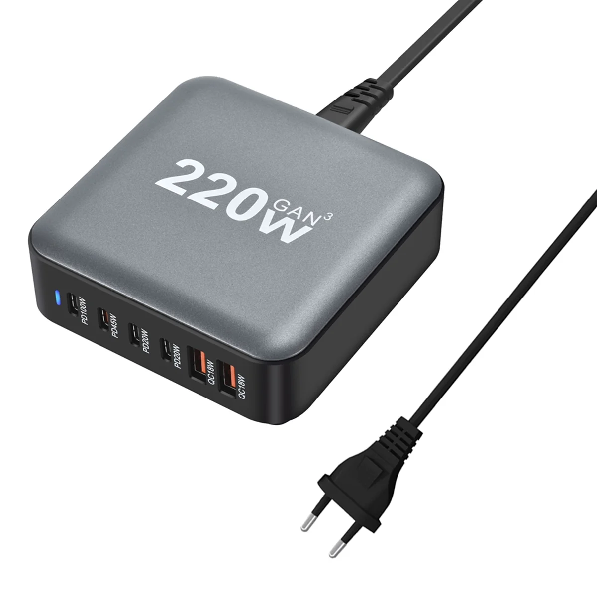 

T06C-New 220W GaN Desktop Charger 6-Port USB Type C PD Charger Fast Charge 3.0 Fast Charger Mobile USB Charger EU PLUG